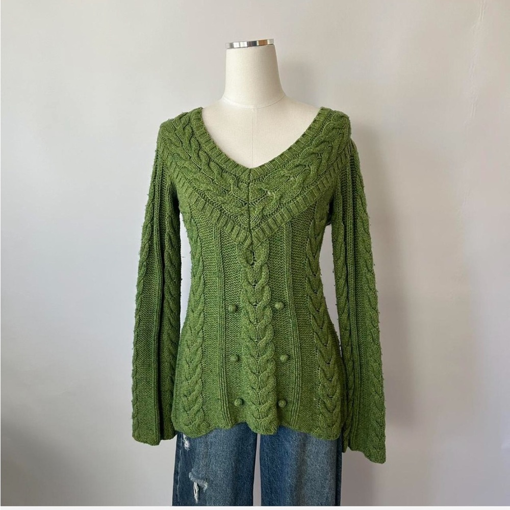 Vintage Old Navy Cottagecore Granny Chic Wool Blend Cable Knit Sweater size XS. - Picture 5 of 8